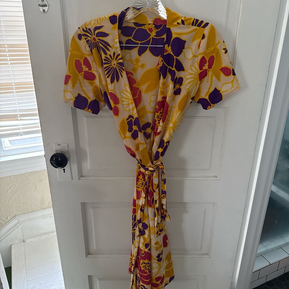 Floral Wrap Dress - Yellow, Purple, Red